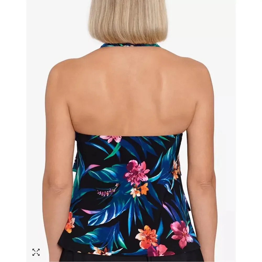 2/$30 NWT Swim Solutions Triple Tier Halter Tankini Swim Top Floral Size 8